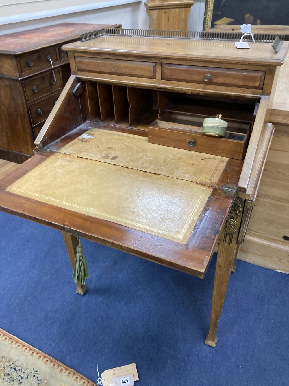 A walnut bureau de dame, width 65cm depth 46cm height 97cm